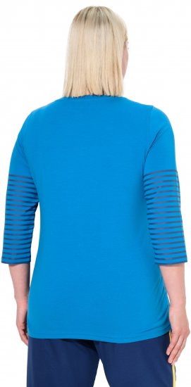 Ulla Popken Paper Boat Print 3/4 Sleeve Tee Pacific Blue - Painetut T-paidat naisille - 