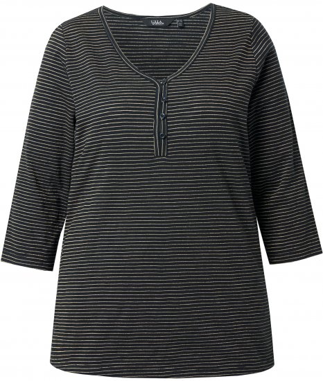 Ulla Popken Glitter Stripe 3/4 Sleeve Tee Anthracite - Painetut T-paidat naisille - 