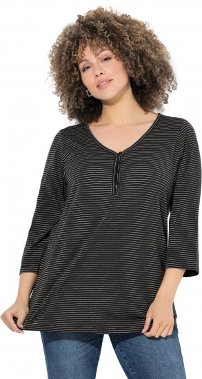Ulla Popken Glitter Stripe 3/4 Sleeve Tee Anthracite - Painetut T-paidat naisille - 