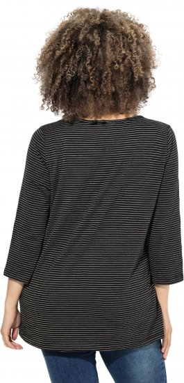 Ulla Popken Glitter Stripe 3/4 Sleeve Tee Anthracite - Painetut T-paidat naisille - 
