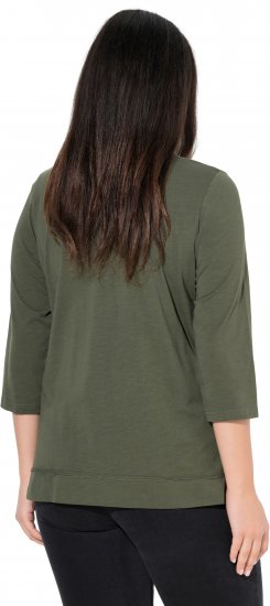 Ulla Popken Textured Lettering 3/4 Sleeve Tee Olive - Painetut T-paidat naisille - 