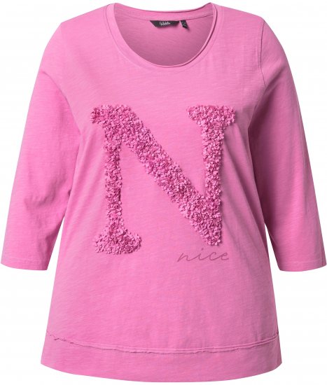 Ulla Popken Textured Lettering 3/4 Sleeve Tee Pink - Painetut T-paidat naisille - 