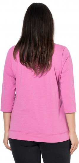 Ulla Popken Textured Lettering 3/4 Sleeve Tee Pink - Painetut T-paidat naisille - 