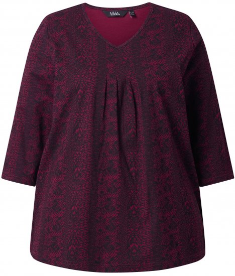 Ulla Popken Mixed Pattern Stripe 3/4 Sleeve Tee Black - Painetut T-paidat naisille - 