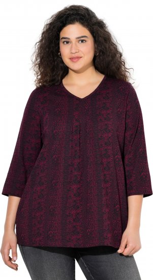 Ulla Popken Mixed Pattern Stripe 3/4 Sleeve Tee Black - Painetut T-paidat naisille - 