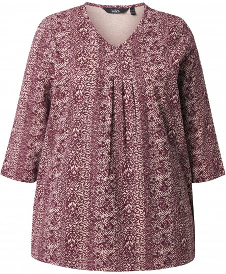 Ulla Popken Mixed Pattern Stripe 3/4 Sleeve Tee Dark Cherry Red - T-paidat - 