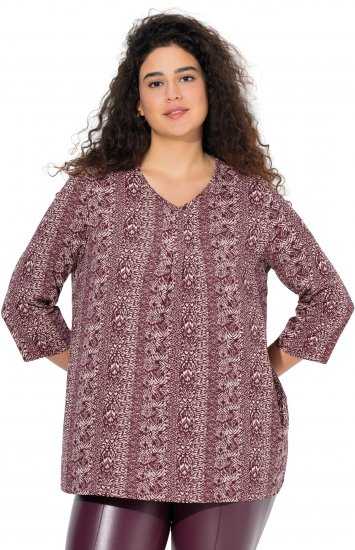 Ulla Popken Mixed Pattern Stripe 3/4 Sleeve Tee Dark Cherry Red - T-paidat - 