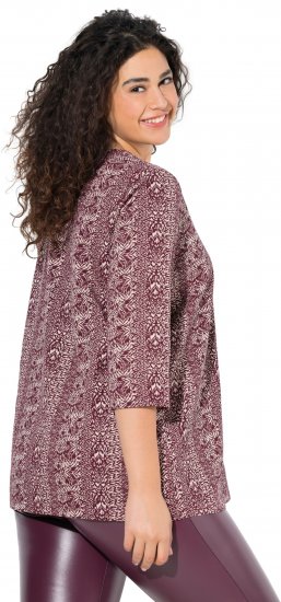 Ulla Popken Mixed Pattern Stripe 3/4 Sleeve Tee Dark Cherry Red - T-paidat - 