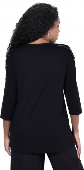 Ulla Popken Flower Epaulet 3/4 Sleeve Top Black - Painetut T-paidat naisille - 