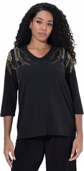 Ulla Popken Feather Beadwork 3/4 Sleeve Top Black - Painetut T-paidat naisille - 