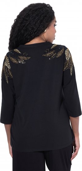 Ulla Popken Feather Beadwork 3/4 Sleeve Top Black - Painetut T-paidat naisille - 