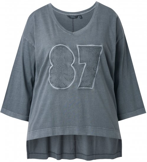 Ulla Popken 87 Applique Oversized Long Sleeve Tee Graphite Grey - T-paidat - 