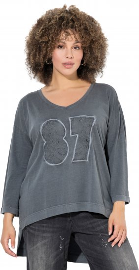Ulla Popken 87 Applique Oversized Long Sleeve Tee Graphite Grey - T-paidat - 