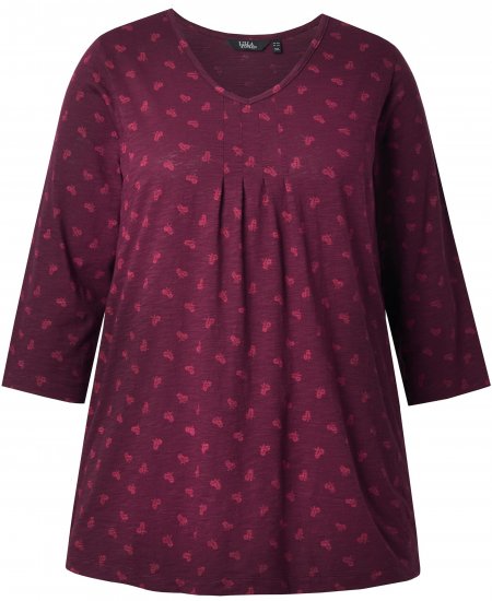Ulla Popken Flower Print 3/4 Sleeve Tee Dark Ruby - T-paidat - 