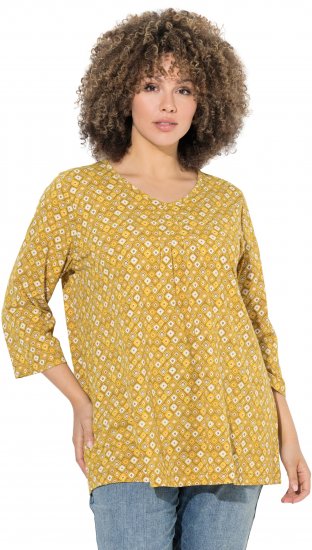 Ulla Popken Graphic Print Pleated 3/4 Sleeve Tee Mocha Brown - T-paidat - 