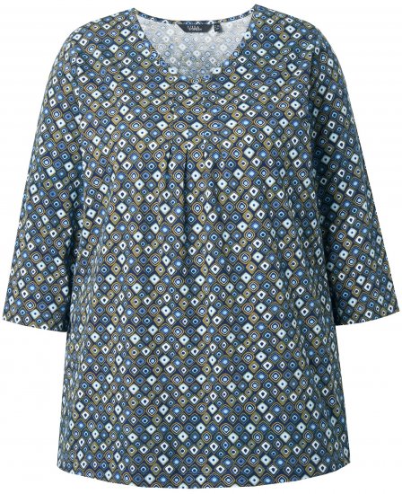 Ulla Popken Graphic Print Pleated 3/4 Sleeve Tee Atlantic Blue - T-paidat - 