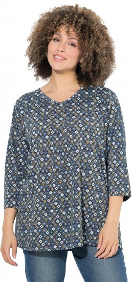 Ulla Popken Graphic Print Pleated 3/4 Sleeve Tee Atlantic Blue - T-paidat - 