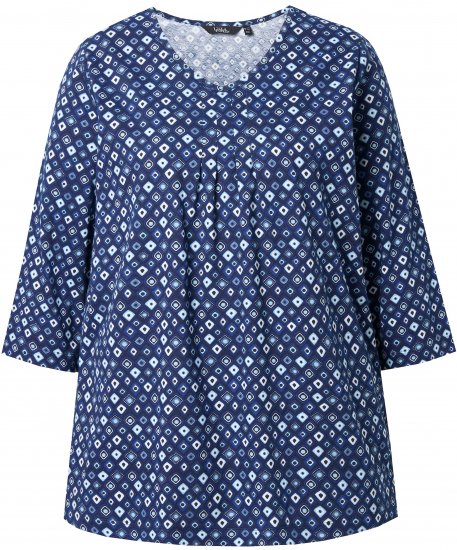 Ulla Popken Graphic Print Pleated 3/4 Sleeve Tee Blue - T-paidat - 