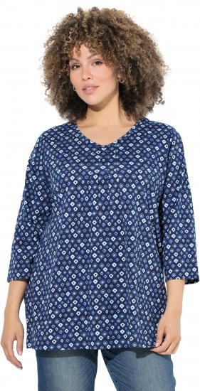 Ulla Popken Graphic Print Pleated 3/4 Sleeve Tee Blue - T-paidat - 