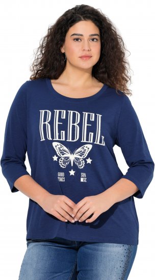 Ulla Popken Rebel 3/4 Sleeve Graphic Tee Ink Blue - T-paidat - 