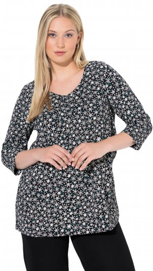 Ulla Popken Snowflake Print 3/4 Sleeve Tee Black - T-paidat - 