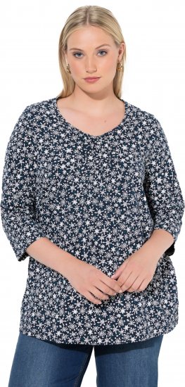 Ulla Popken Snowflake Print 3/4 Sleeve Tee Navy - T-paidat - 
