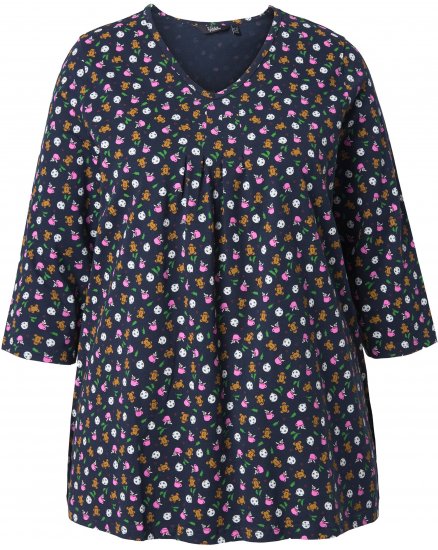 Ulla Popken Gingerbread Print 3/4 Sleeve Tee Navy - T-paidat - 