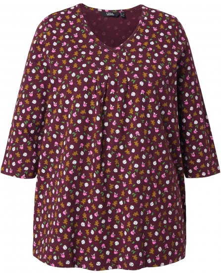 Ulla Popken Gingerbread Print 3/4 Sleeve Tee Plum - T-paidat - 