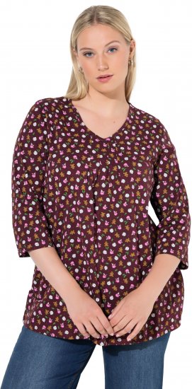 Ulla Popken Gingerbread Print 3/4 Sleeve Tee Plum - T-paidat - 