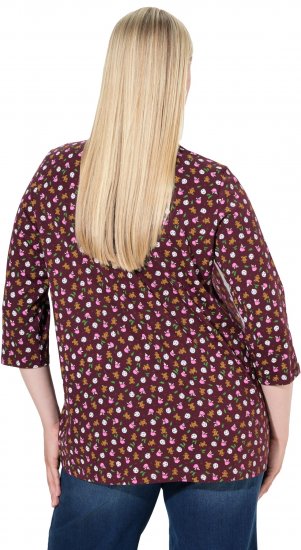 Ulla Popken Gingerbread Print 3/4 Sleeve Tee Plum - T-paidat - 