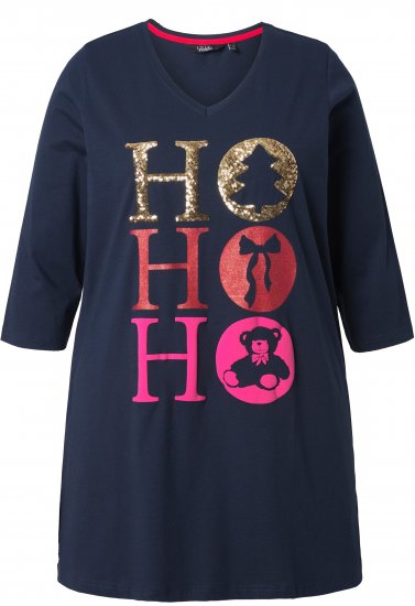 Ulla Popken Ho Ho Ho 3/4 Sleeve Graphic Tunic Tee Navy - T-paidat - 