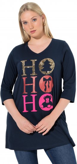 Ulla Popken Ho Ho Ho 3/4 Sleeve Graphic Tunic Tee Navy - T-paidat - 