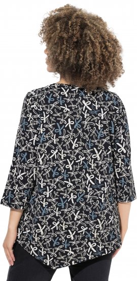 Ulla Popken Ribbon Print 3/4 Sleeve Asymmetric Tee Black - Painetut T-paidat naisille - 