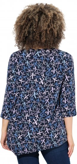 Ulla Popken Ribbon Print 3/4 Sleeve Asymmetric Tee Navy - Painetut T-paidat naisille - 