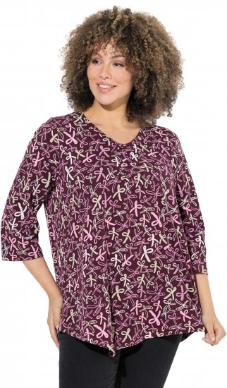 Ulla Popken Ribbon Print 3/4 Sleeve Asymmetric Tee Plum - Painetut T-paidat naisille - 