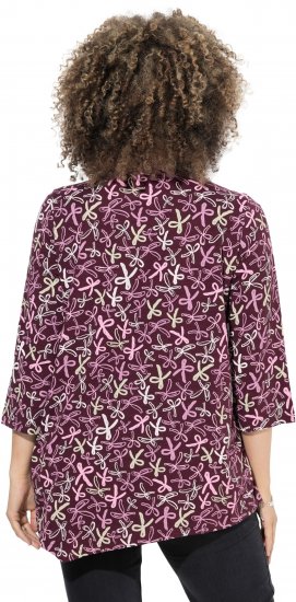 Ulla Popken Ribbon Print 3/4 Sleeve Asymmetric Tee Plum - Painetut T-paidat naisille - 