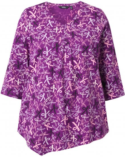 Ulla Popken Ribbon Print 3/4 Sleeve Asymmetric Tee Light Plum - Painetut T-paidat naisille - 