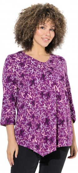 Ulla Popken Ribbon Print 3/4 Sleeve Asymmetric Tee Light Plum - Painetut T-paidat naisille - 