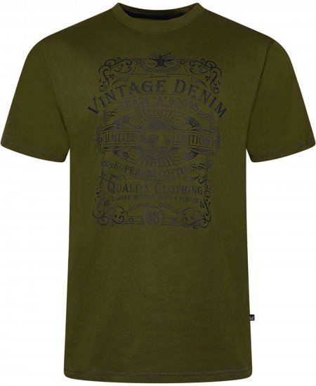 Kam Jeans 5786 Vintage Denim Print Tee Olive - T-paidat - Isot T-paidat 2XL – 14XL