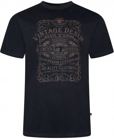 Kam Jeans 5786 Vintage Denim Print Tee Black - T-paidat - Isot T-paidat 2XL – 14XL