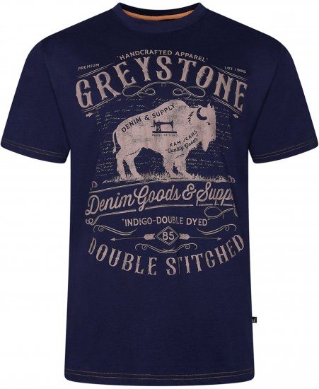 Kam Jeans 5790 Greystone Print Tee Navy - T-paidat - Isot T-paidat 2XL – 14XL