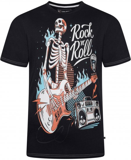 Kam Jeans 5791 Rock N Roll Skull Print Tee Black - T-paidat - Isot T-paidat 2XL – 14XL