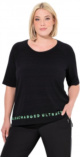 Ulla Popken Classic Fit Half-Sleeve Crew Neck T-shirt With Hem Inscription Black - Painetut T-paidat naisille - 