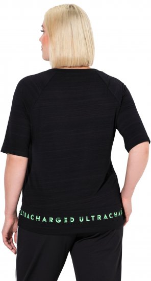 Ulla Popken Classic Fit Half-Sleeve Crew Neck T-shirt With Hem Inscription Black - Painetut T-paidat naisille - 