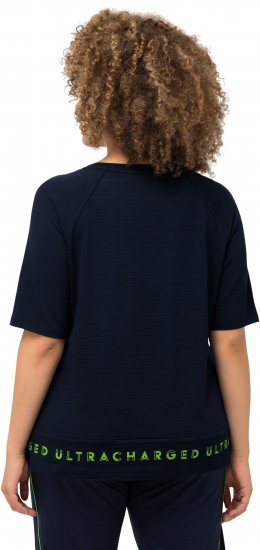 Ulla Popken Classic Fit Half-Sleeve Crew Neck T-shirt With Hem Inscription Navy Blue - Painetut T-paidat naisille - 