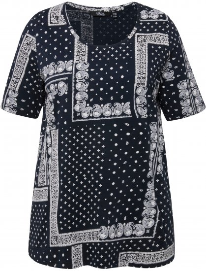 Ulla Popken Paisley A-Line Short Sleeve Tee Navy Blue - Painetut T-paidat naisille - 