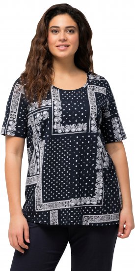 Ulla Popken Paisley A-Line Short Sleeve Tee Navy Blue - Painetut T-paidat naisille - 