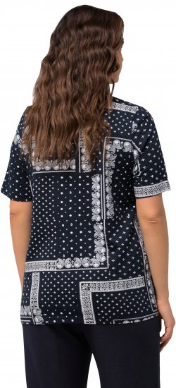 Ulla Popken Paisley A-Line Short Sleeve Tee Navy Blue - Painetut T-paidat naisille - 
