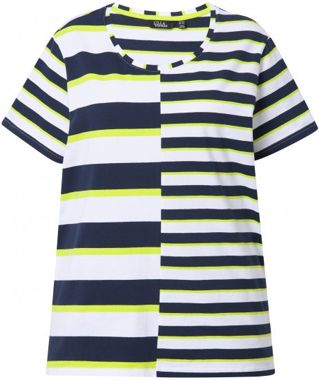 Ulla Popken Mix Stripe Short Sleeve Tee Lime - Painetut T-paidat naisille - 