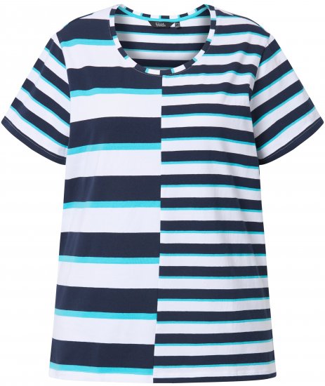 Ulla Popken Mix Stripe Short Sleeve Tee Deep Aqua - Painetut T-paidat naisille - 